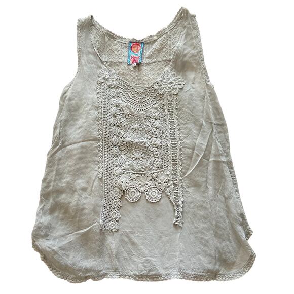 Johnny Was Embroidered Crochet Floral Lace Sheer Back Tank Top Gray Size Small - Picture 1 of 6